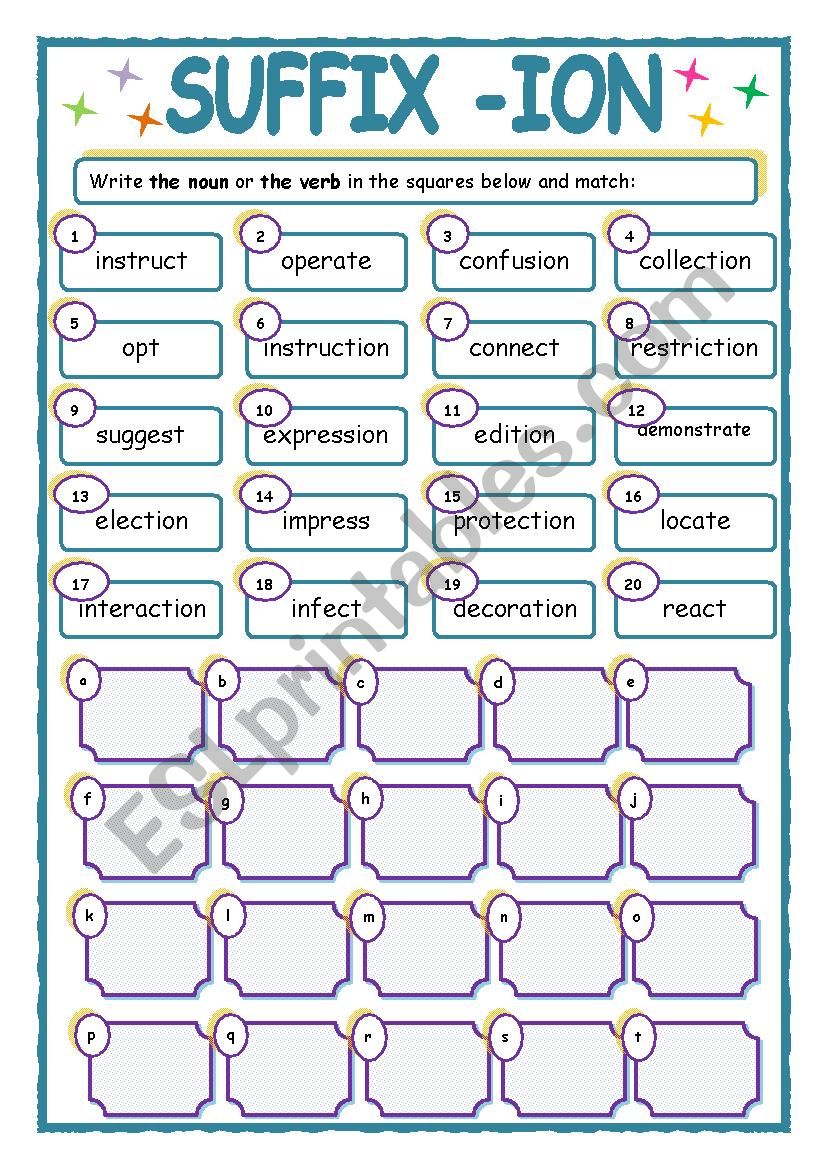 suffix ion esl worksheet by natyk2010 ion words