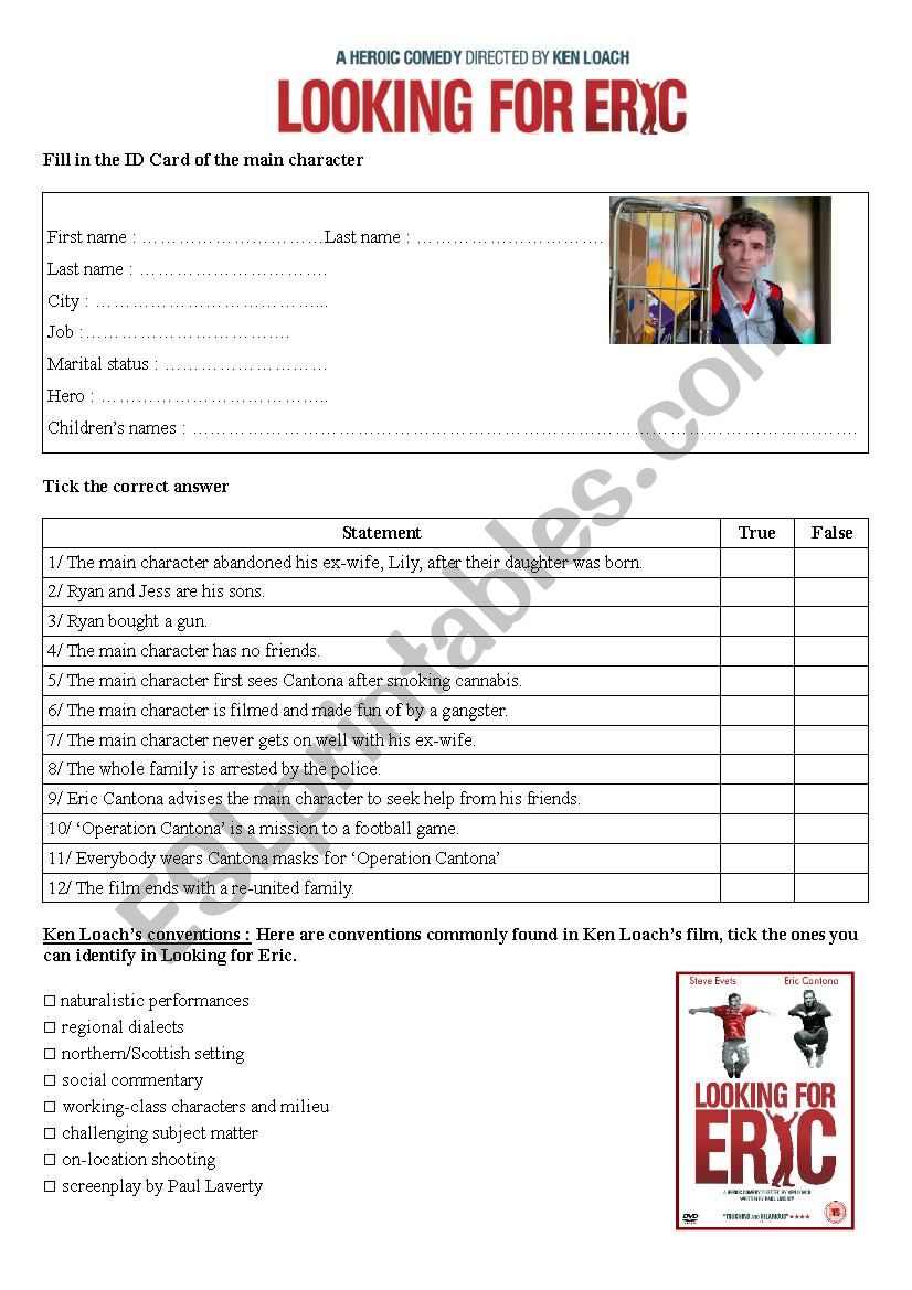 Looking for Eric film study worksheet