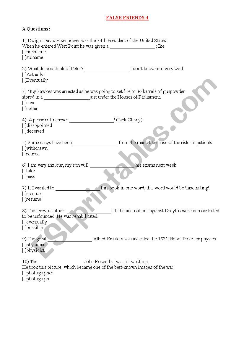 FALSE FRIEND 4 worksheet