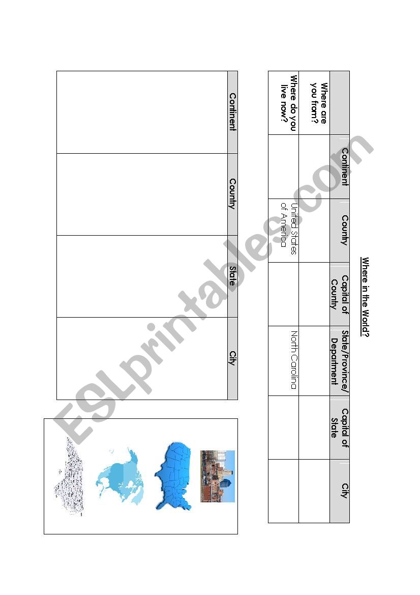 Continents; Country; State; City Sorting Activity