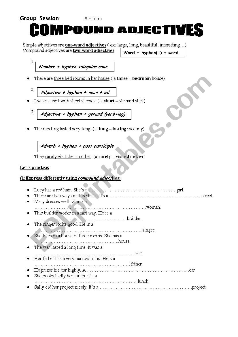 compound adjectives worksheet