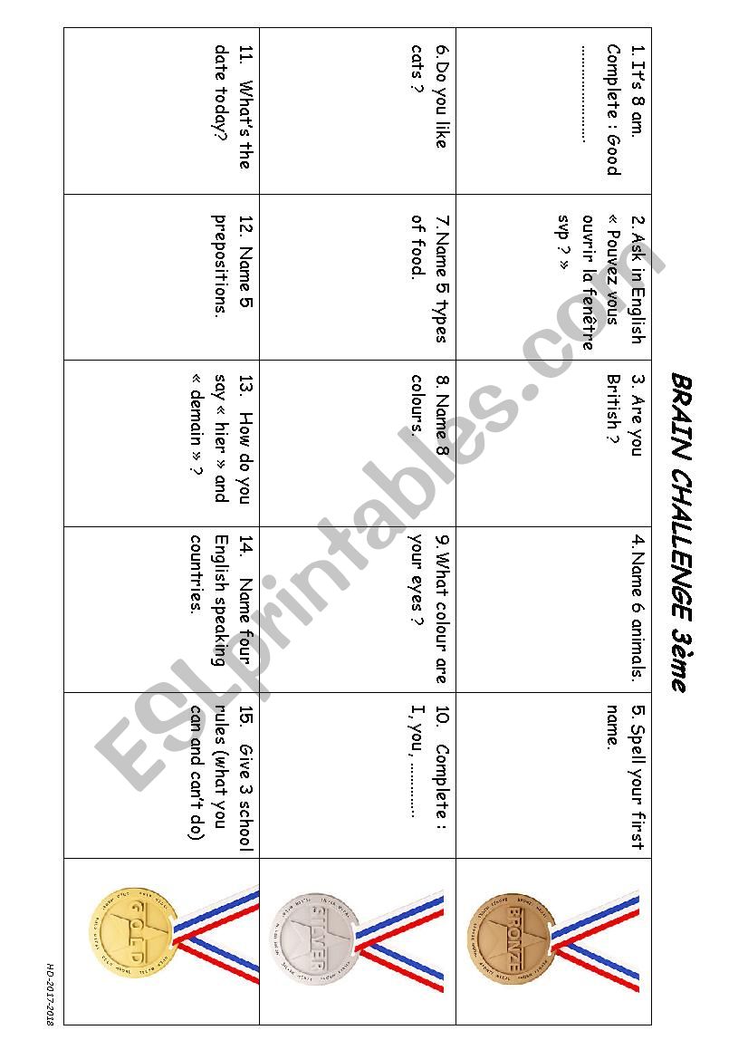 Vocabulary challenge worksheet