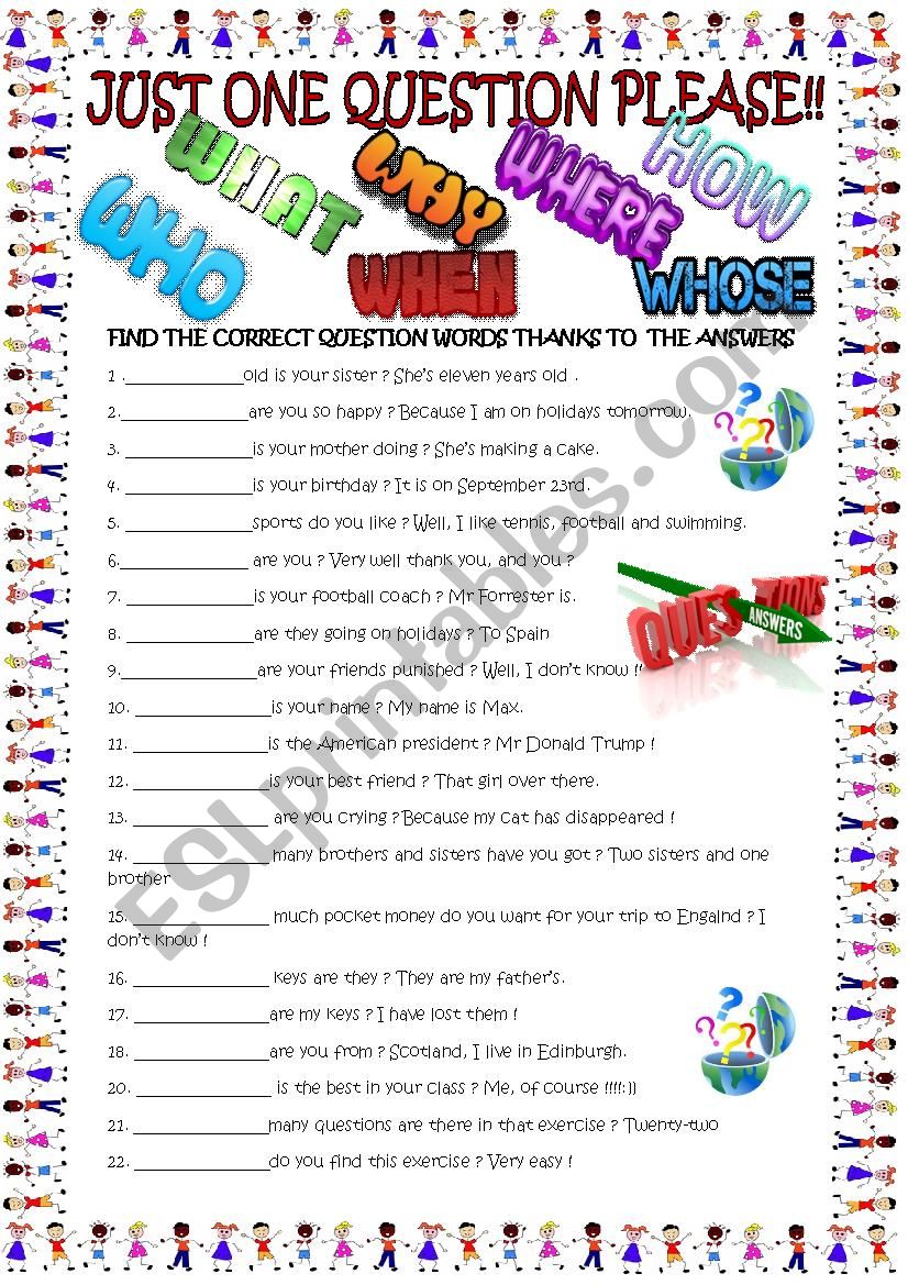 Question words for beginners worksheet