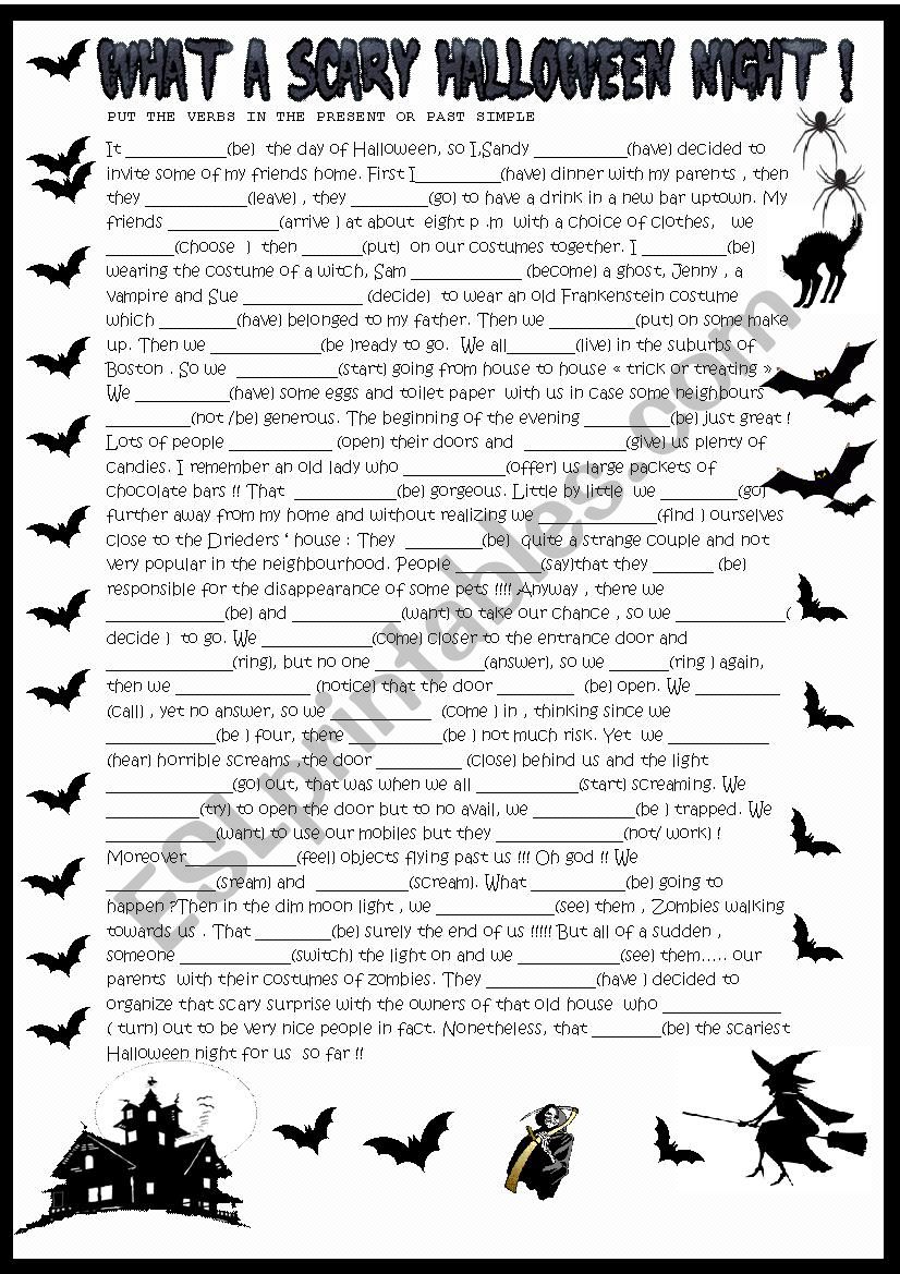 Halloween story with verbs in the present or past