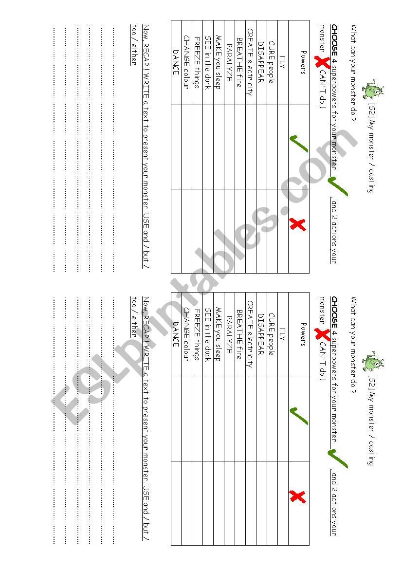 what can your monster do ? worksheet