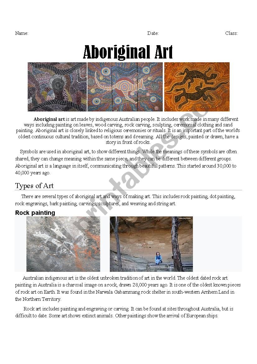 Aboriginal art worksheet worksheet