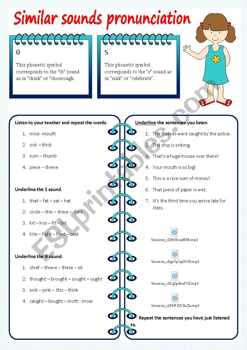 Similar sounds pronunciation worksheet