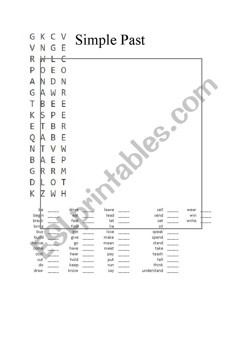 Past simple wordsearch worksheet