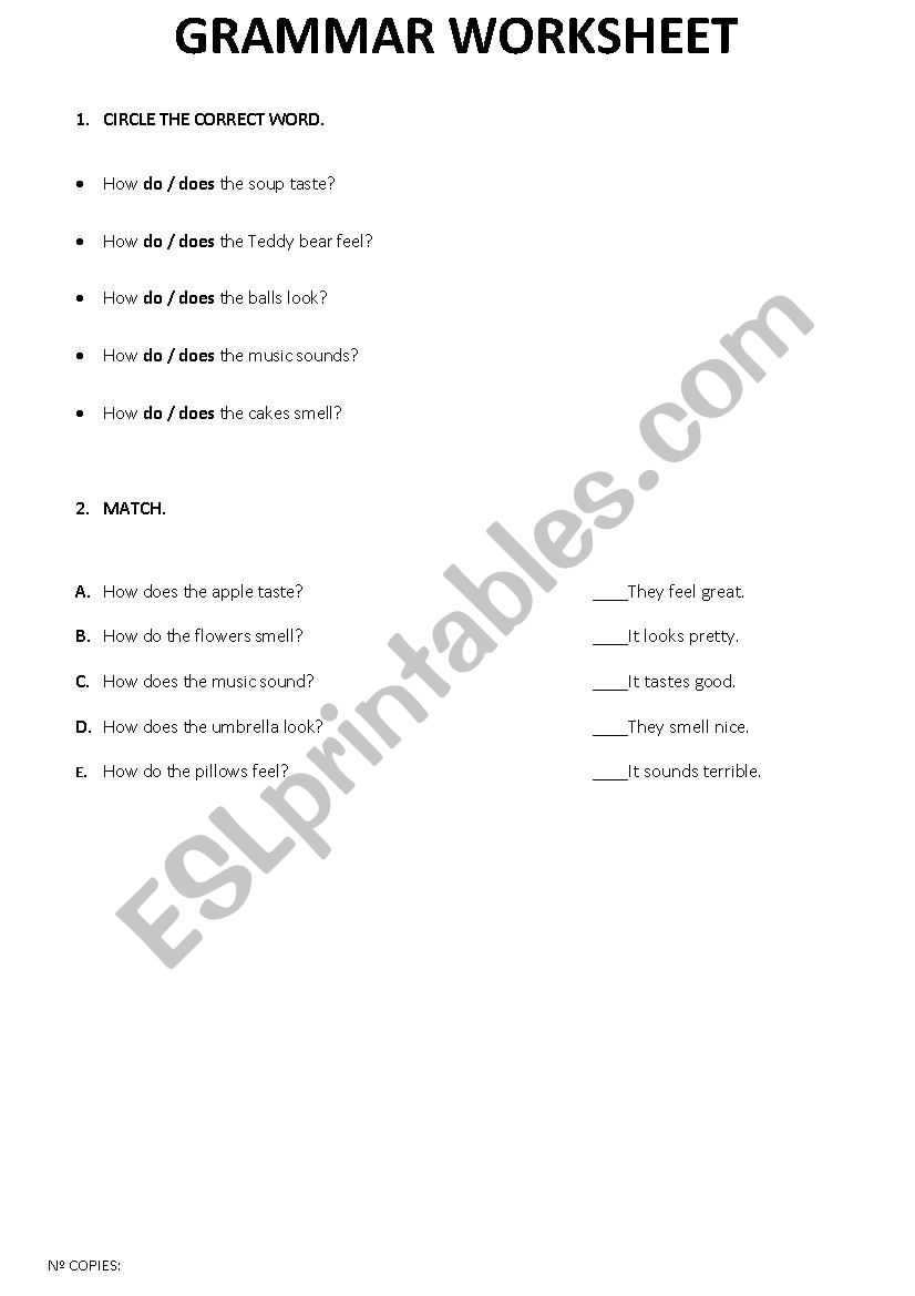 simple present with five senses