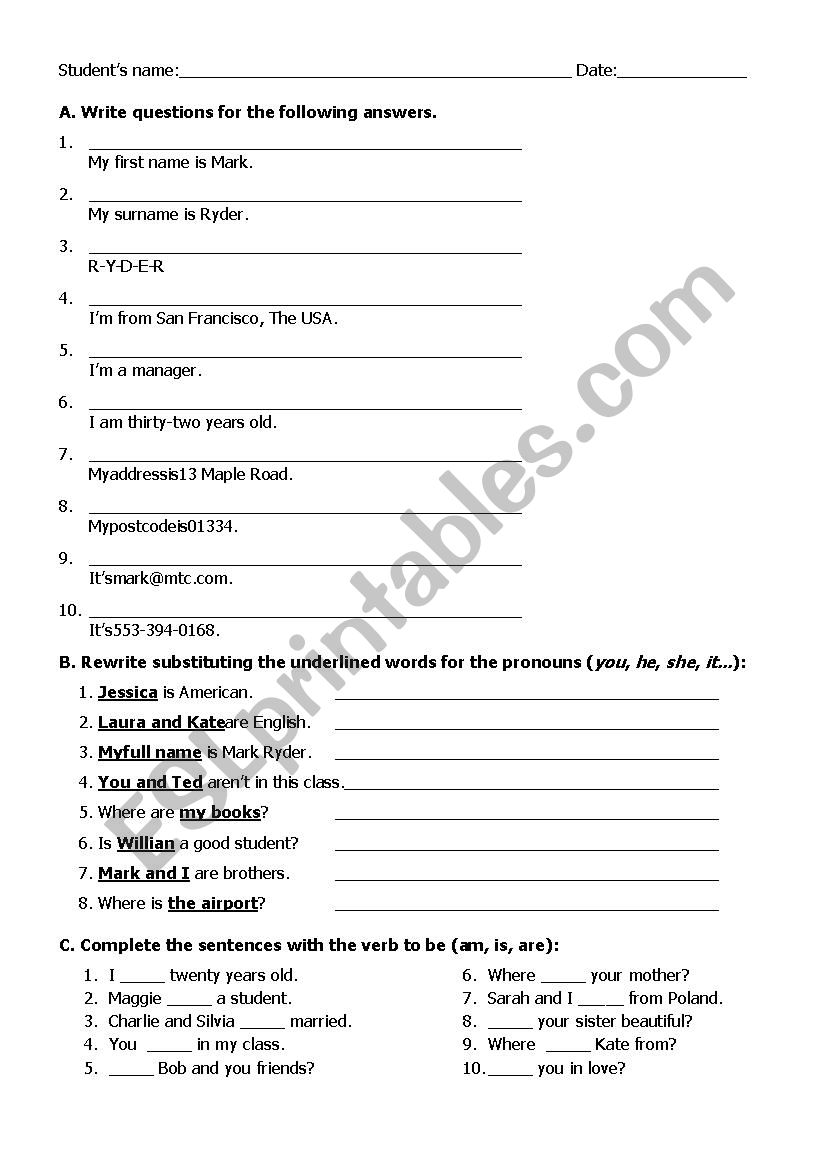 basic stuff worksheet