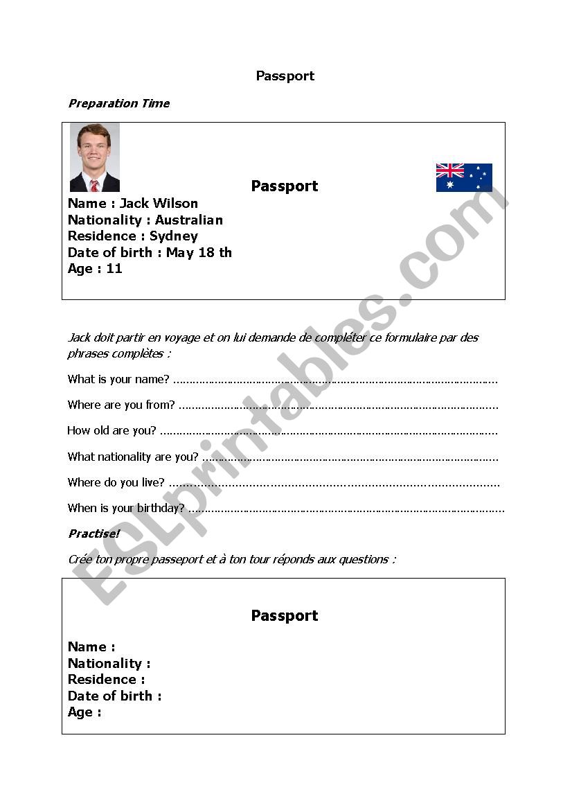 Passport worksheet