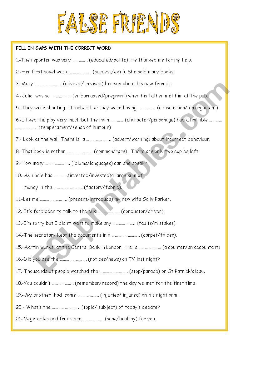 FALSE FRIENDS 5 worksheet