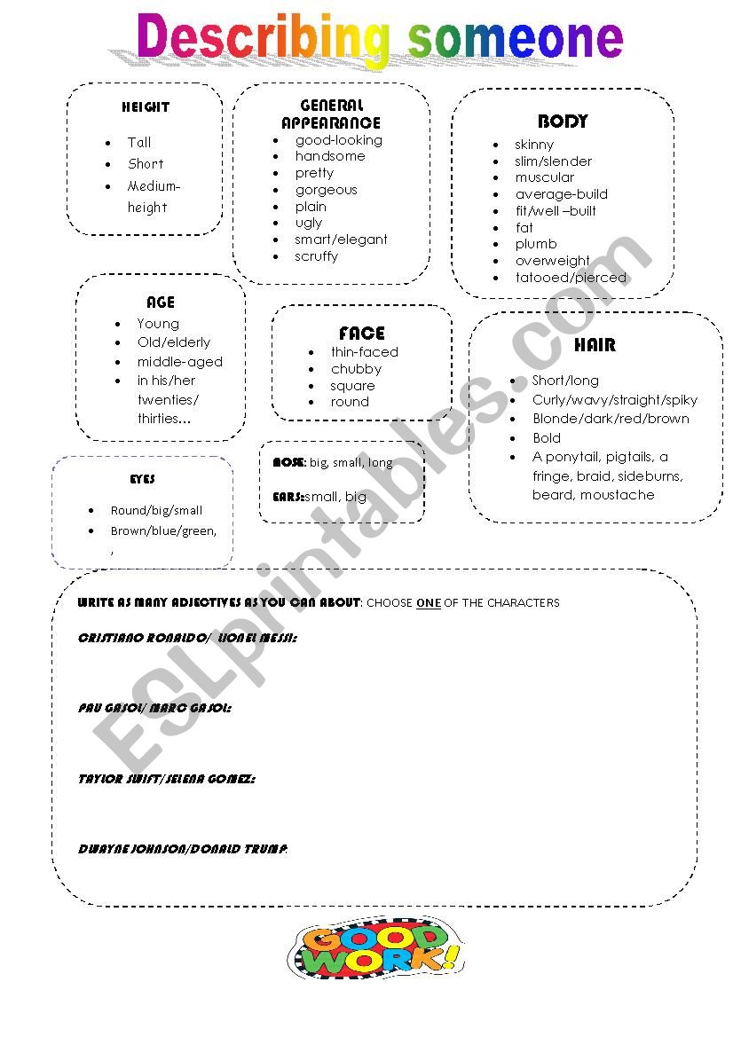 PHYSICAL DESCRIPTION worksheet