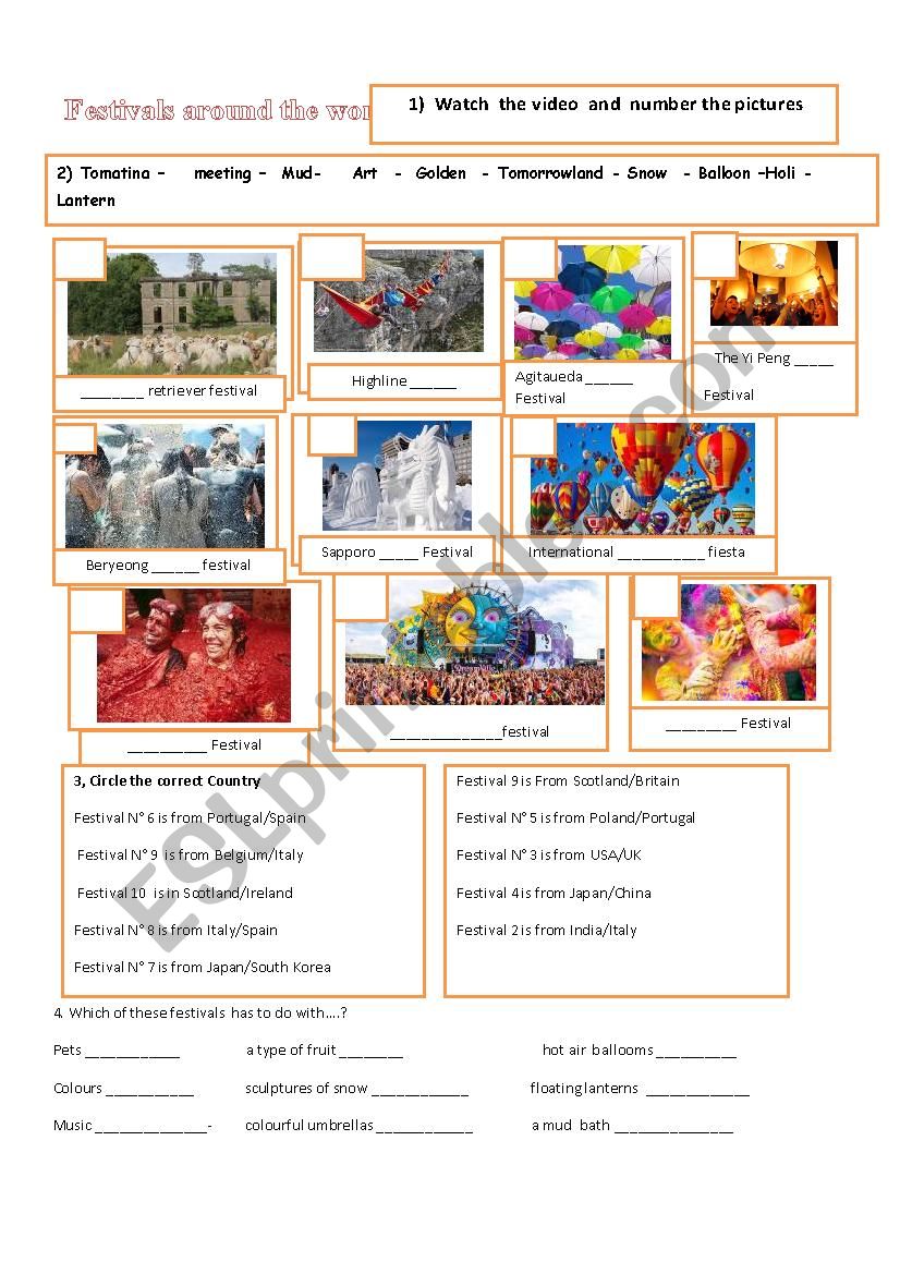 Festivals around the world worksheet
