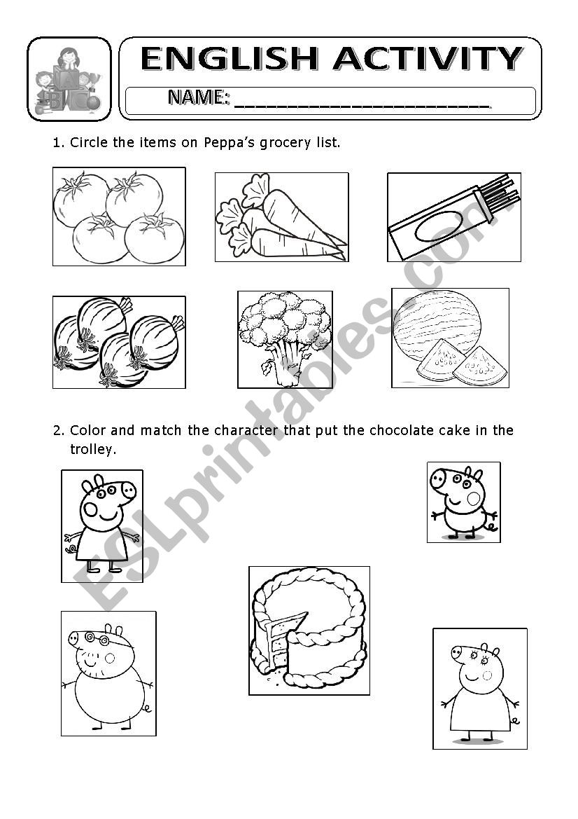 Grocery List - Peppa Pig worksheet