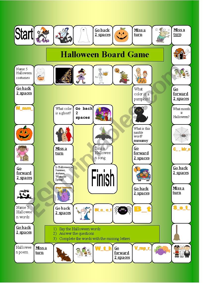 Halloween board game worksheet