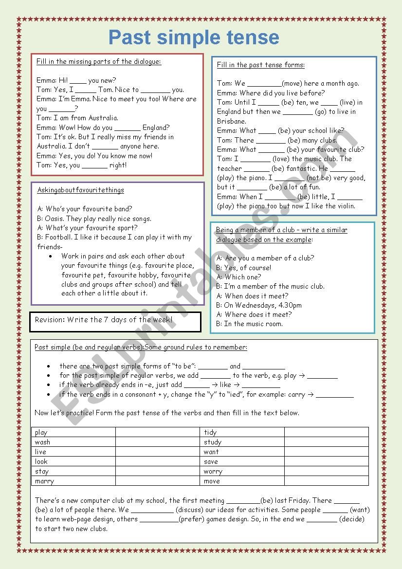 Past simple tense worksheet