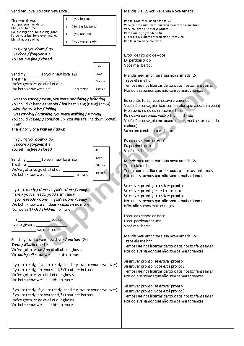 Send my love  (Adele) worksheet