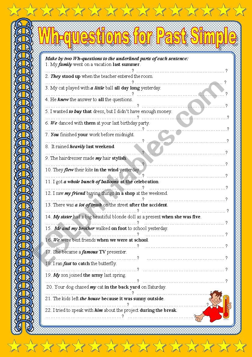 WH-questions for Past Simple worksheet WH-questions for Past Simple worksheet