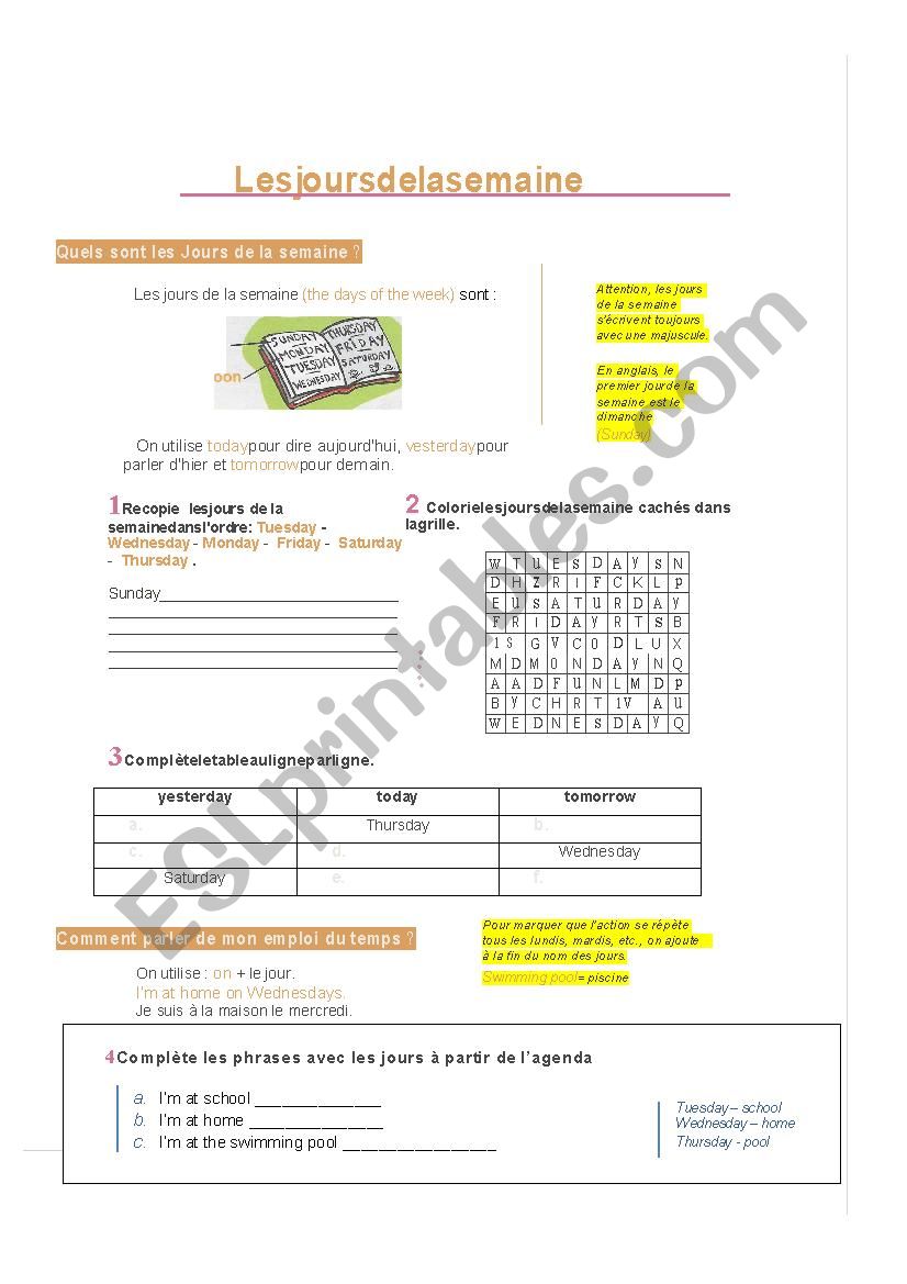 Days of the week worksheet