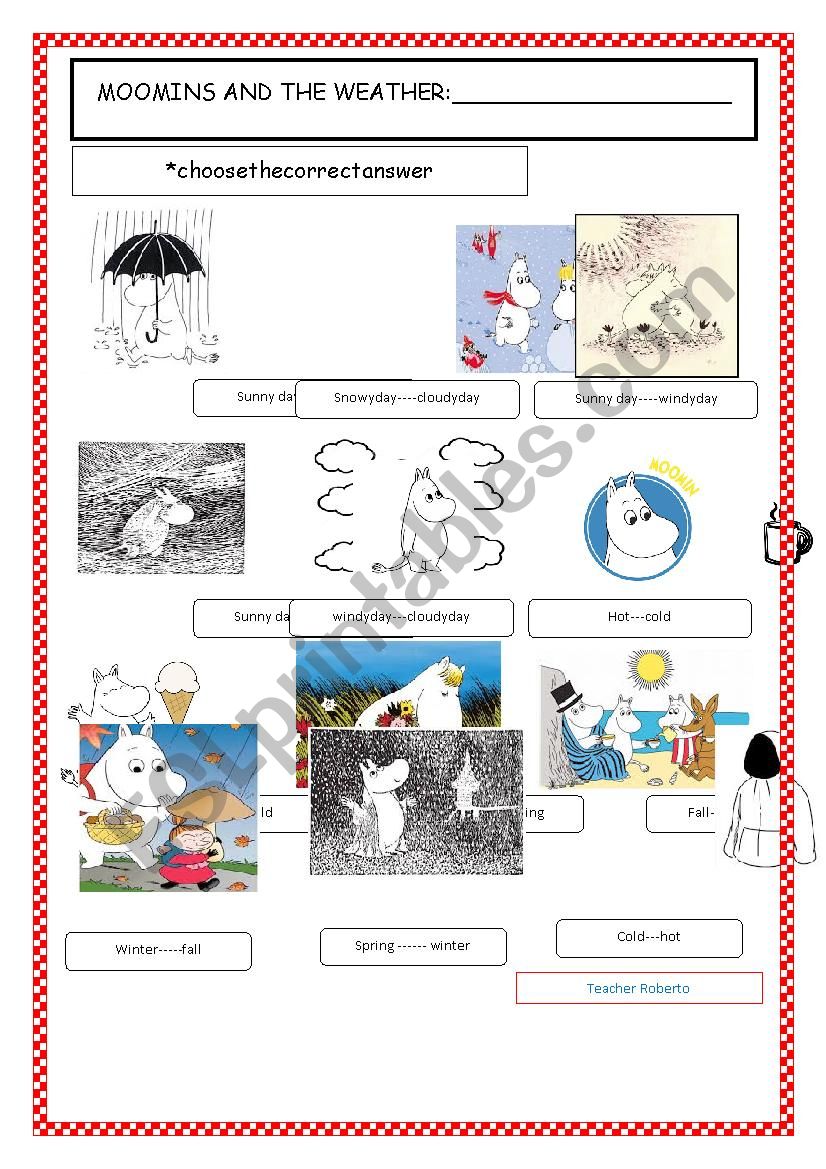 moomins and the weather worksheet