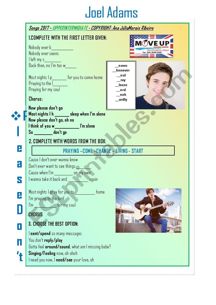 Please donÂ´t go - Joel Adams worksheet