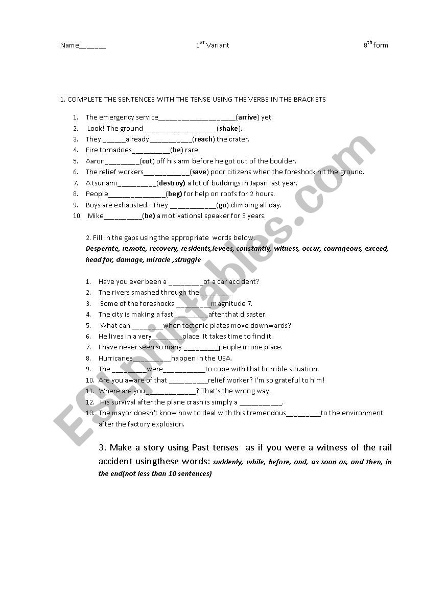 Disasters.Grammar and Lexis test