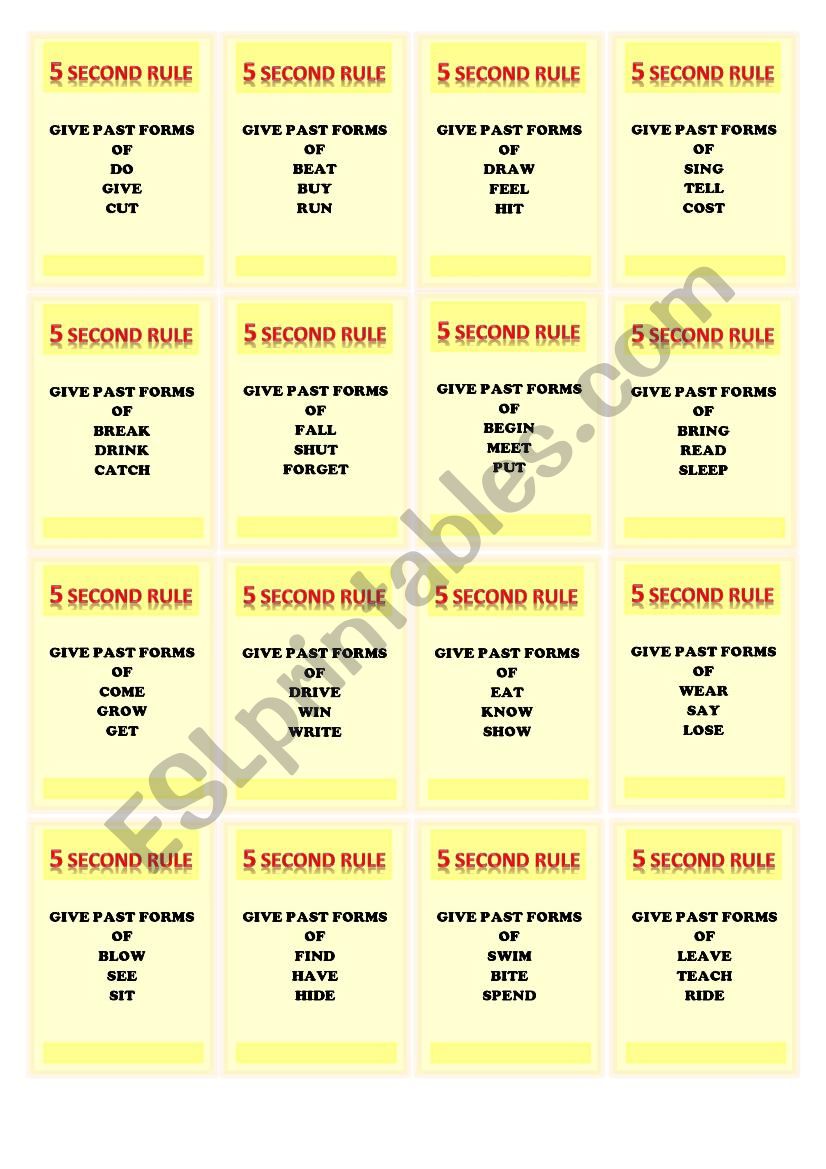 Irregular verbs -5 second rule - part 1 - ESL worksheet by dobrawaa