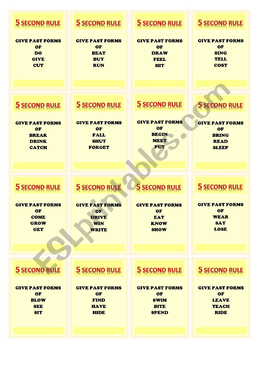 Irregular verbs -5 second rule - part 1