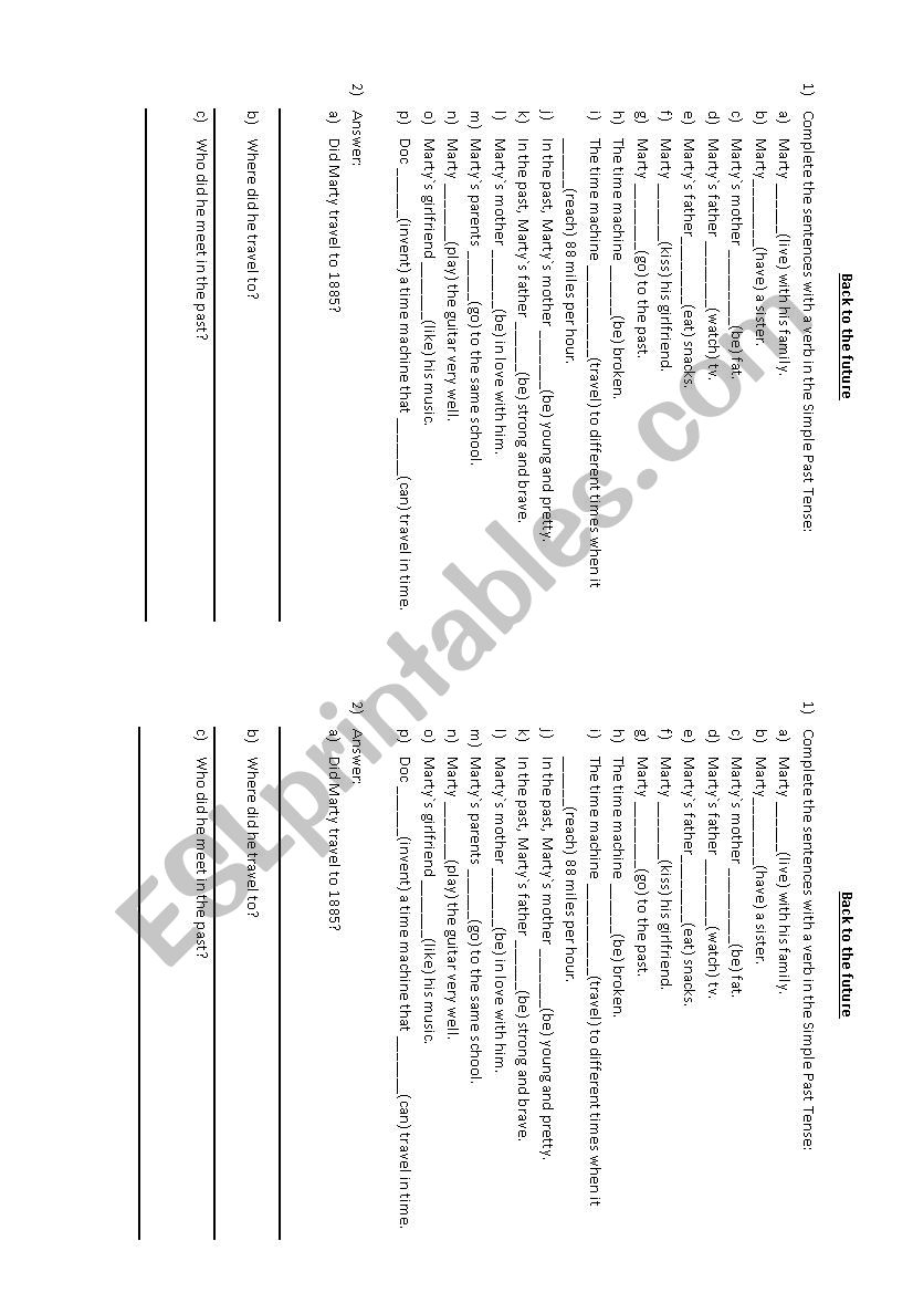 Back to the Future 1 worksheet