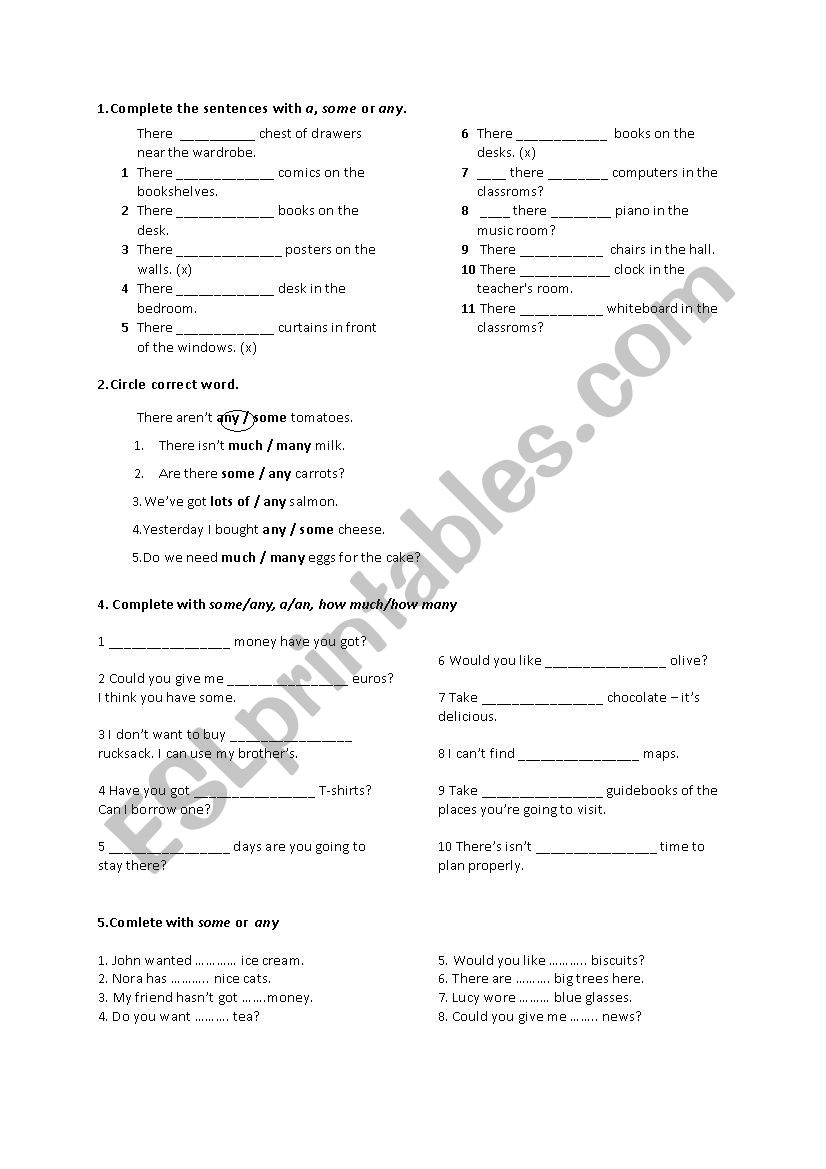 a, an, some or any worksheet