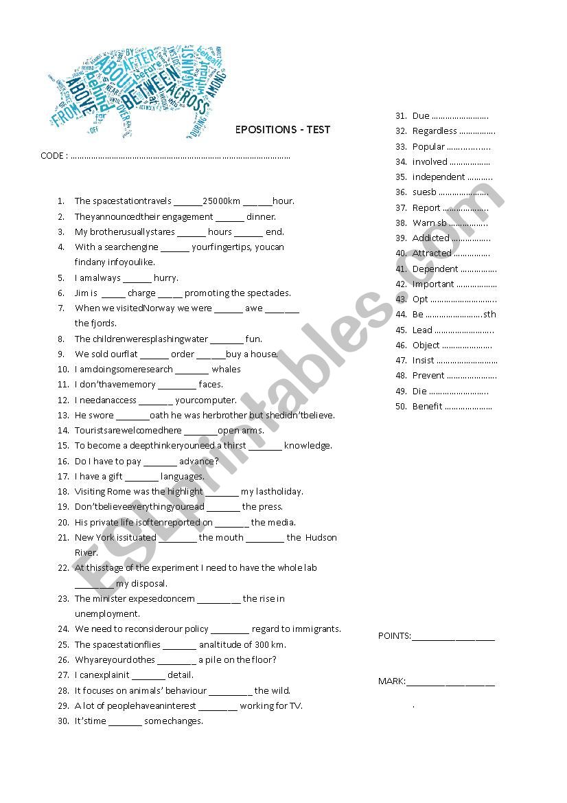 Prepositions worksheet