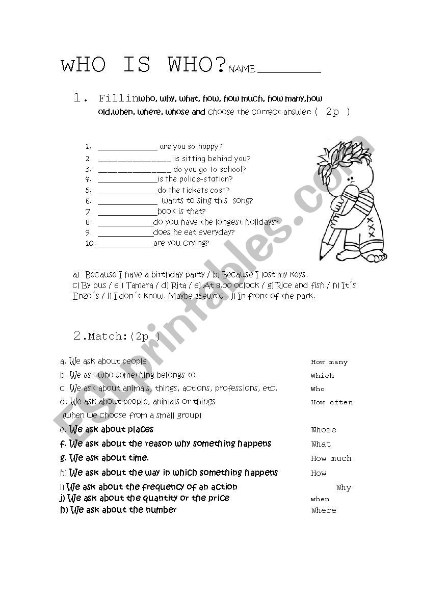 Question words and relatives worksheet