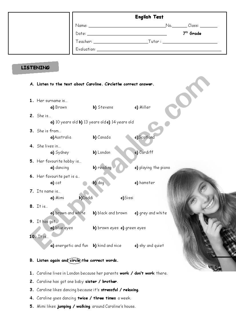 Test_ About me worksheet