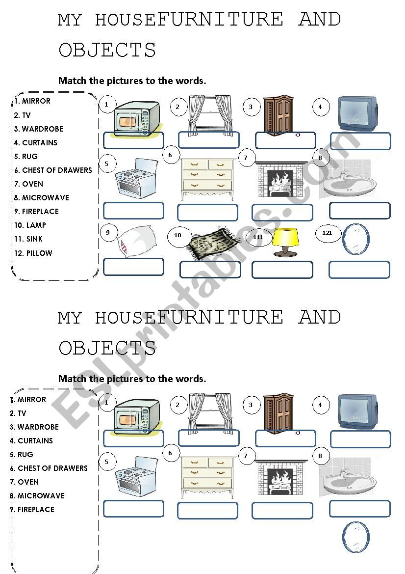 Furniture and objects worksheet