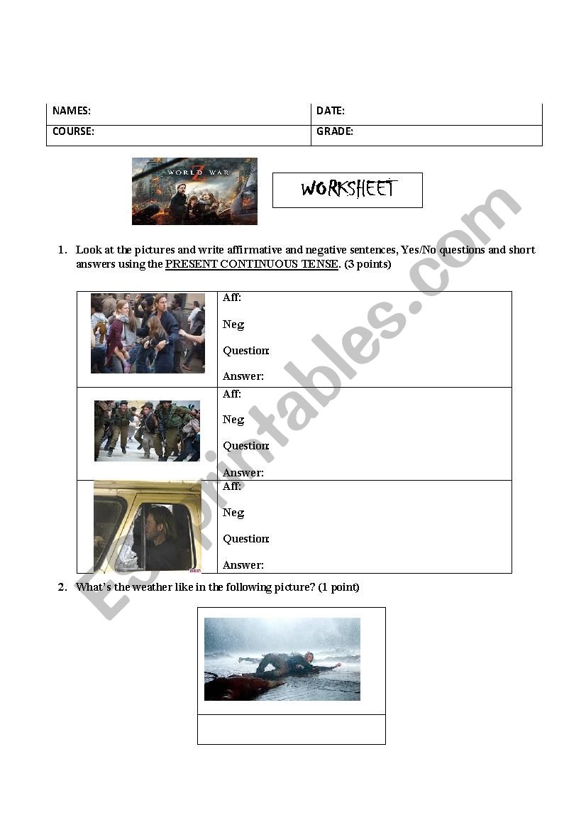 WORLD WAR Z WORKSHEET worksheet