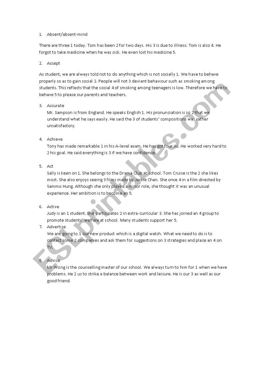 word formation exercise worksheet
