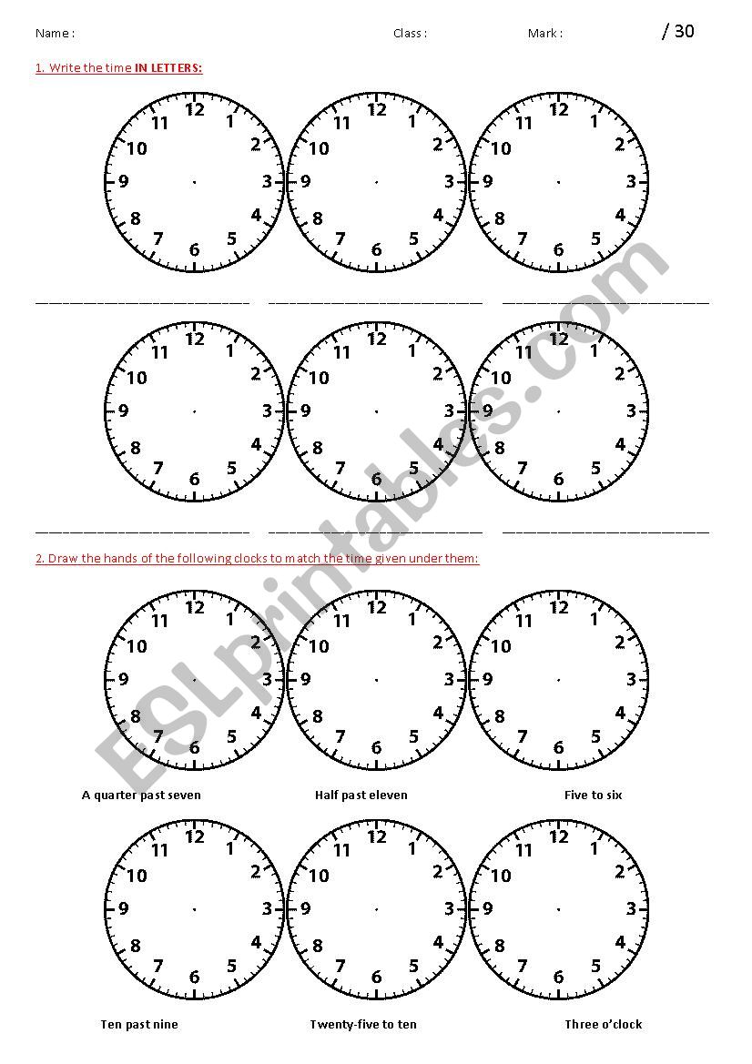 Tell the Time in English worksheet