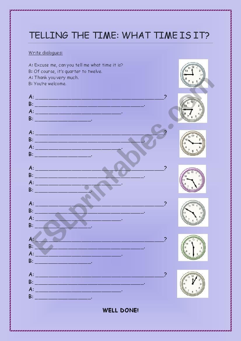 What time is it worksheet