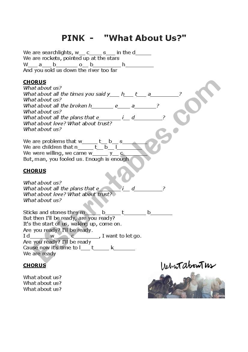 What about us? Song Worksheet worksheet