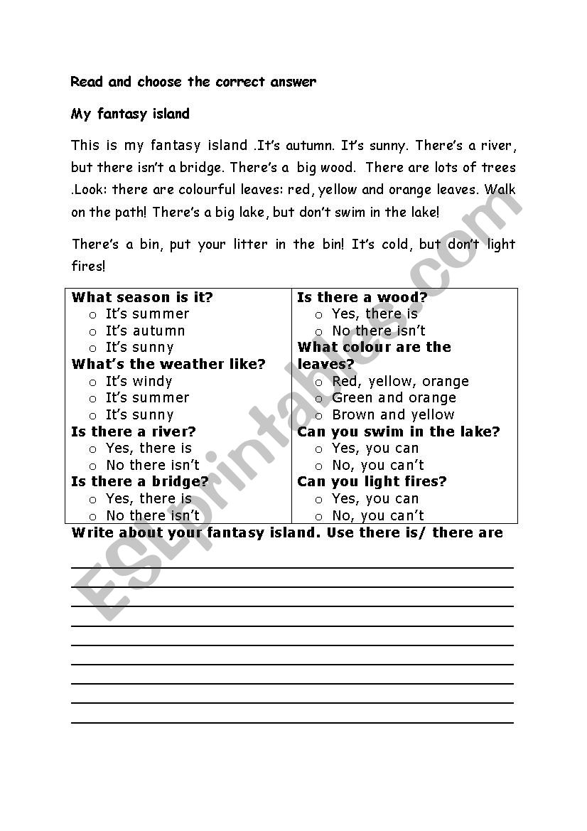 My fantasy island worksheet