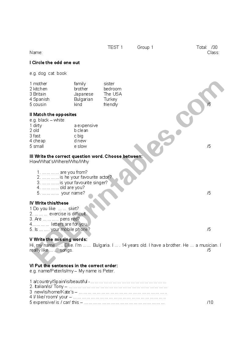 Elementary worksheet worksheet