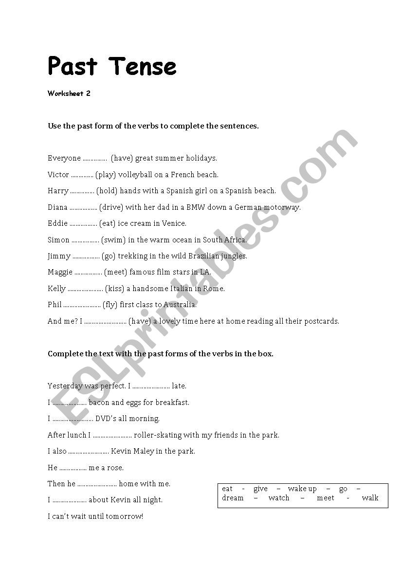 Past Tense WS worksheet