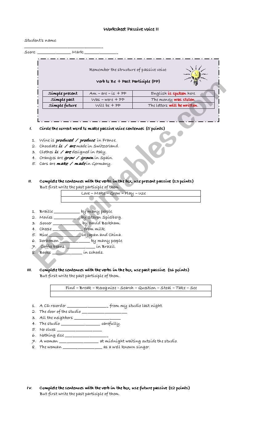 Passive voice II worksheet