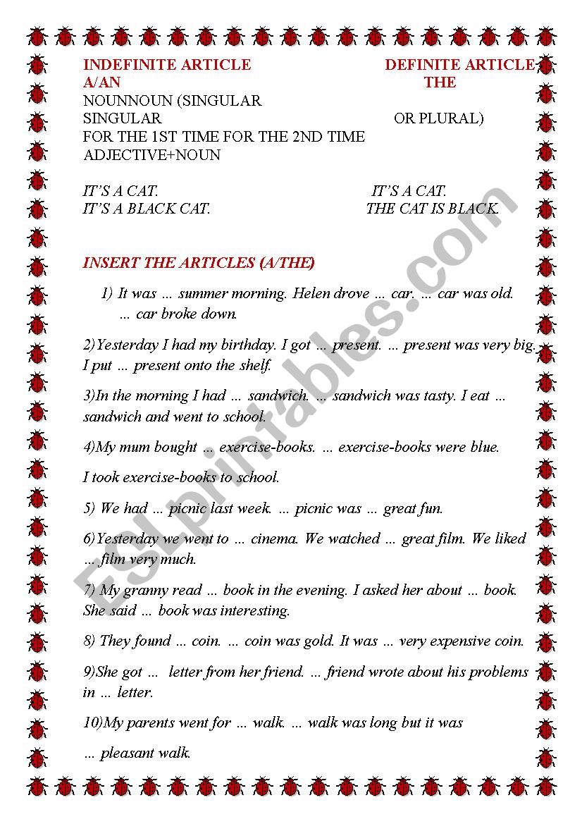 ARTICLES worksheet