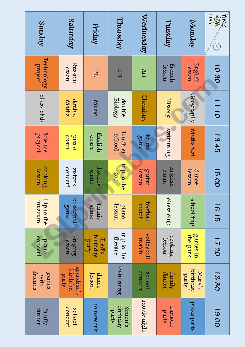 Time prepositions AT-ON - Speaking game