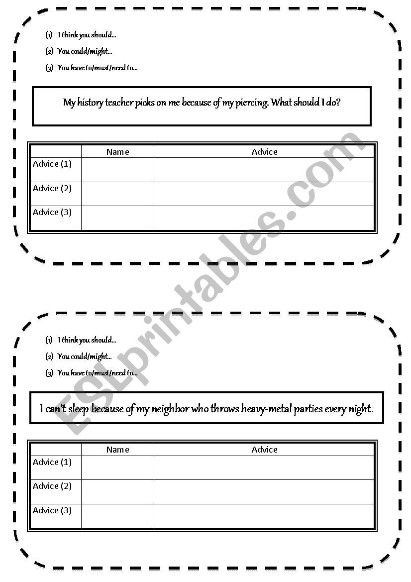 Giving Advice - practicing modal verbs 