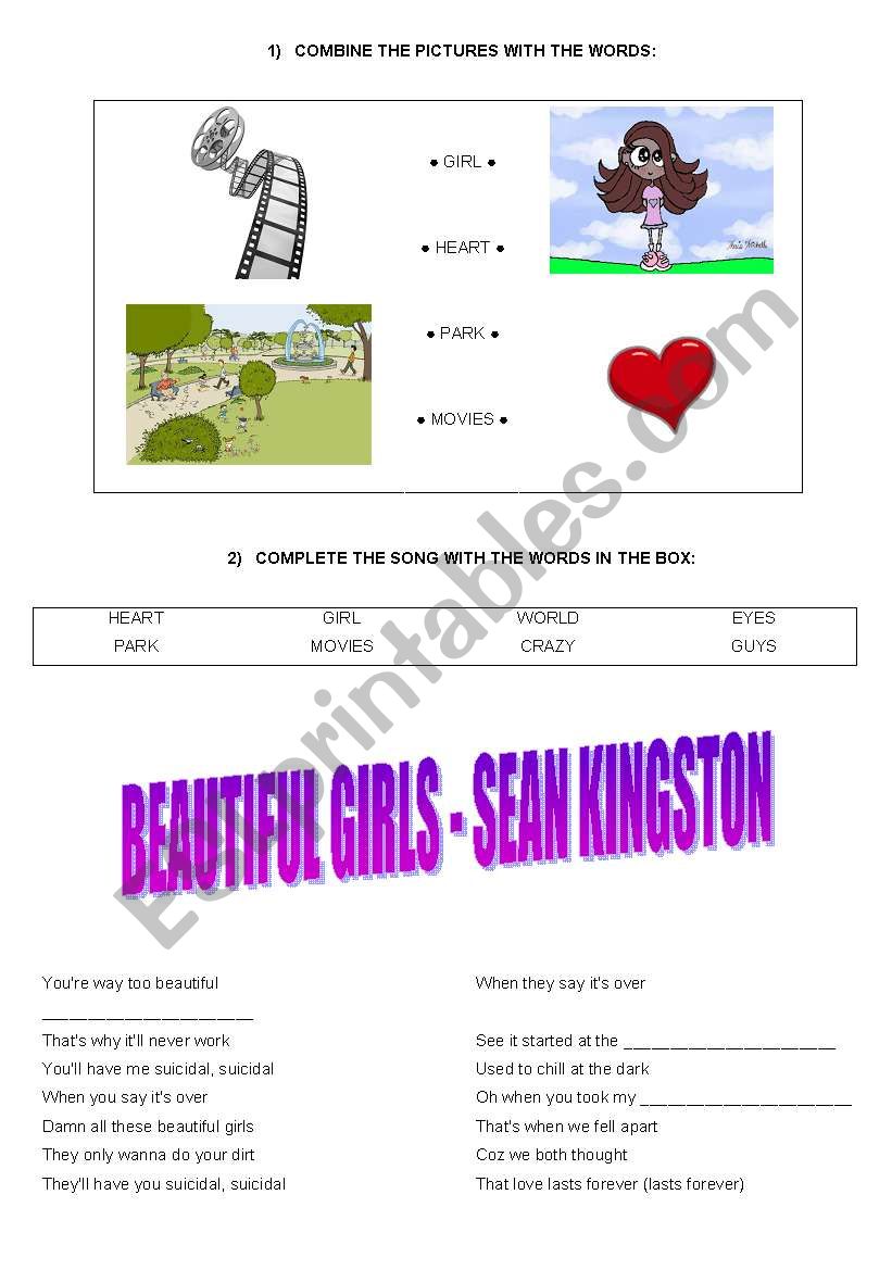 SONG - BEAUTIFUL GIRLS worksheet