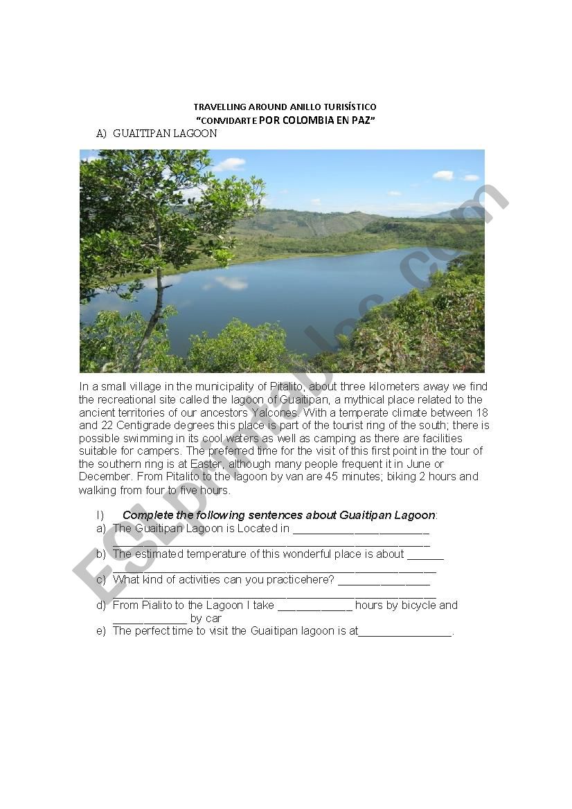 turistic places in Colombia  worksheet