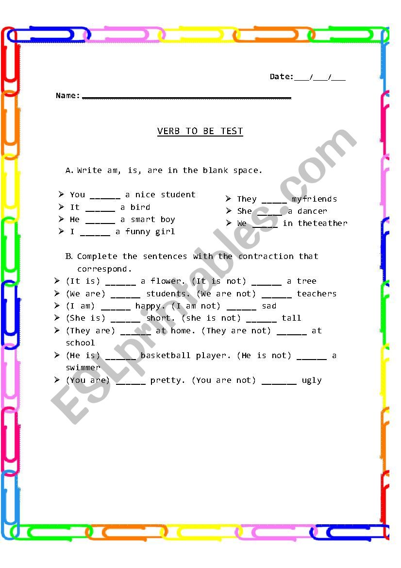 Verb to be activities worksheet